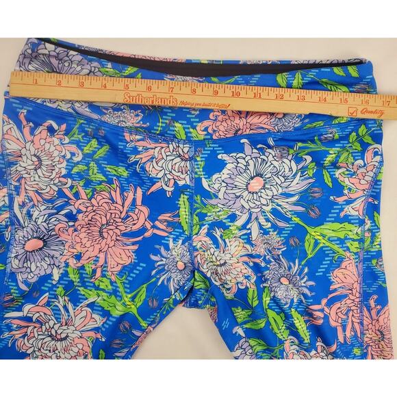 LuLaRoe Leggings XL Capri Butter Soft Blue Floral Print Womens Plus Size - Picture 5 of 7
